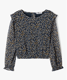 blouse en voile a motifs fleuris coupe courte fille bleuF259901_4