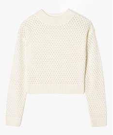 GEMO Pull en maille ajourée coupe courte fille blanc chine