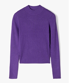 GEMO Pull court à col cheminée en maille côtelée fille violet standard