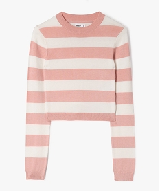 GEMO Pull court à rayures en maille fine fille rose standard