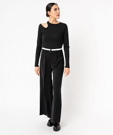 pantalon large et fluide a ceinture contrastante femme noir pantalonsF280501_4