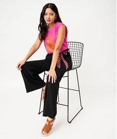 GEMO Pantalon large et fluide avec ceinture à motifs femme noir standard