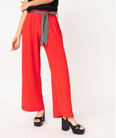 GEMO Pantalon large et fluide avec ceinture à motifs femme rouge standard