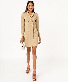 GEMO Robe courte à manches longues look manteau femme Beige