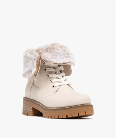 boots femme fourrees a col duveteux retourne et  epaisse semelle crantee blanc standard bottines fourreesF283201_2