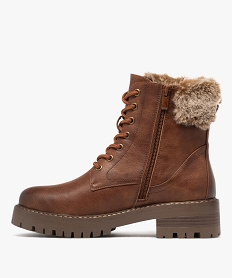 boots femme fourrees et crantees avec col duveteux a zip et a lacets brun bottines fourreesF283301_3