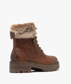 boots femme fourrees et crantees avec col duveteux a zip et a lacets brun bottines fourreesF283301_4