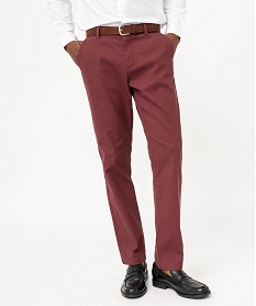 GEMO Pantalon chino coupe slim en coton stretch piqué avec ceinture homme Rouge