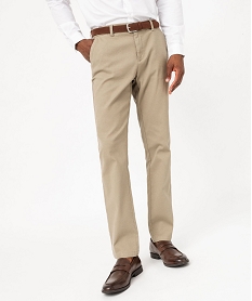 GEMO Pantalon chino coupe slim en coton stretch piqué avec ceinture homme Brun