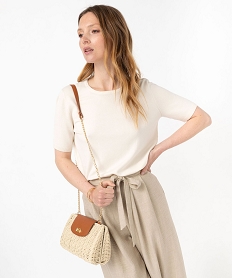 GEMO Pull à manches courtes en maille fine femme blanc chine