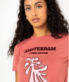 tee-shirt manches courtes imprime velours ras femme rose t-shirts manches courtesF285001_2