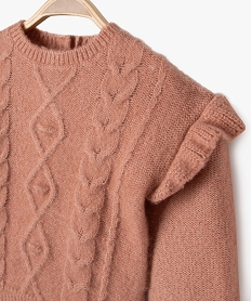 pull grosse maille torsadee a volants bebe fille rose pullsF287301_2