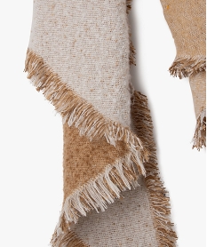 echarpe en maille a carreaux avec franges femme beige bonnets echarpes gantsF289301_2