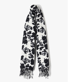 GEMO Écharpe douce en maille fleurie à franges femme blanc standard