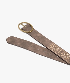 ceinture brodee avec boucle ovale femme marron standard ceinturesF296601_2