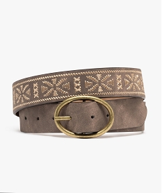 ceinture brodee avec boucle ovale femme marron standard ceinturesF296601_3