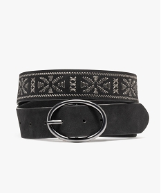 ceinture brodee avec boucle ovale femme noir standard ceinturesF296701_3
