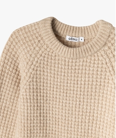 pull grosse maille fantaisie en laine garcon beige pullsF301201_2