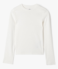 GEMO Tee-shirt manches longues en maille côtelée fille blanc chine