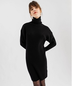 robe pull en maille cotelee avec col roule femme noir robesF310501_2