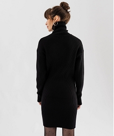 robe pull en maille cotelee avec col roule femme noir robesF310501_3