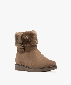 boots fourrees femme a talon plat unies a col peluche beige standard bottines bottesF312701_2