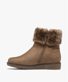 boots fourrees femme a talon plat unies a col peluche beige standard bottines bottesF312701_3