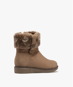 boots fourrees femme a talon plat unies a col peluche beige standard bottines bottesF312701_4