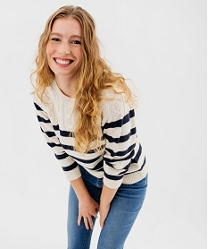 GEMO Pull en laine à rayures et maille fantaisie femme - LuluCastagnette Imprimé