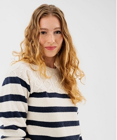 pull en laine a rayures et maille fantaisie femme - lulucastagnette imprime pullsF312901_2