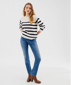 pull en laine a rayures et maille fantaisie femme - lulucastagnette imprime pullsF312901_4