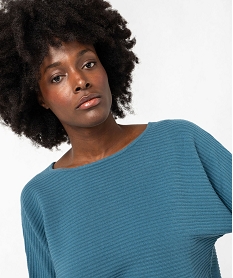 pull en maille cotelee et manches chauve-souris femme bleu pullsF313001_2