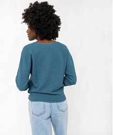 pull en maille cotelee et manches chauve-souris femme bleu pullsF313001_3