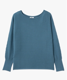 pull en maille cotelee et manches chauve-souris femme bleu pullsF313001_4