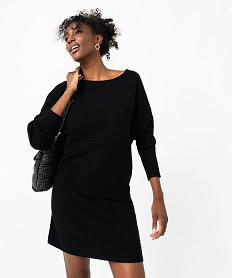 pull en maille cotelee et manches chauve-souris femme noir pullsF313201_1