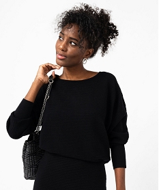 pull en maille cotelee et manches chauve-souris femme noir pullsF313201_2