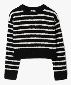 GEMO Pull rayé à col rond coupe courte fille noir standard