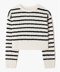 GEMO Pull rayé à col rond coupe courte fille blanc chine