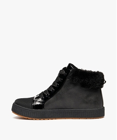 baskets fille montantes avec col fourre et a semelle epaisse rainuree noir vif basketsF317901_3