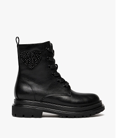 GEMO Bottines fille à semelle crantée détail coeur en strass noir vif
