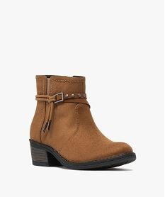bottines fille en suedine style santiags avec brides fantaisie marron standard bottes et bootsF318101_2
