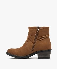 bottines fille en suedine style santiags avec brides fantaisie marron standard bottes et bootsF318101_3