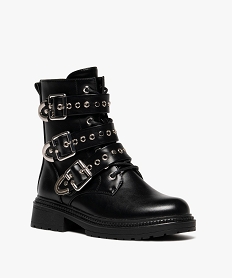 bottines fille a lacets et a zip avec trois brides a boucle details metallises noir vifF318301_2