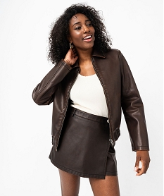 blouson zippe en synthetique aspect cuir femme brun vestesF321601_2