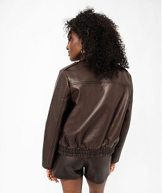 blouson zippe en synthetique aspect cuir femme brun vestesF321601_3