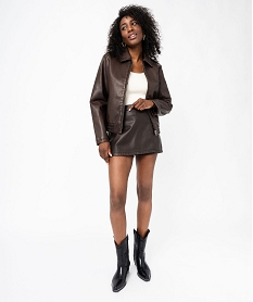 blouson zippe en synthetique aspect cuir femme brun vestesF321601_4