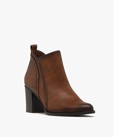 bottines femme a talon et en suedine avec liseres en perles metallisees marron standardF326301_2