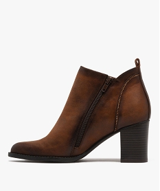 bottines femme a talon et en suedine avec liseres en perles metallisees marron standardF326301_3