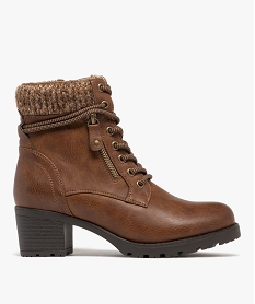 GEMO Boots femme à talon et fourrées avec col chaussette marron standard
