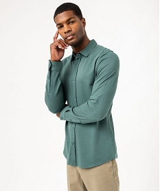 GEMO Chemise manches longues en coton extensible homme vert standard